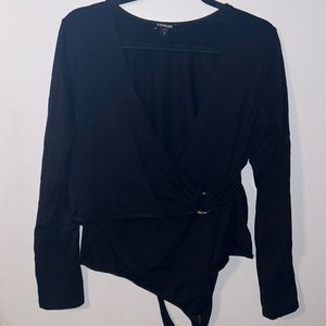XL Black Express wrap bodysuit, V Cut, long sleeve